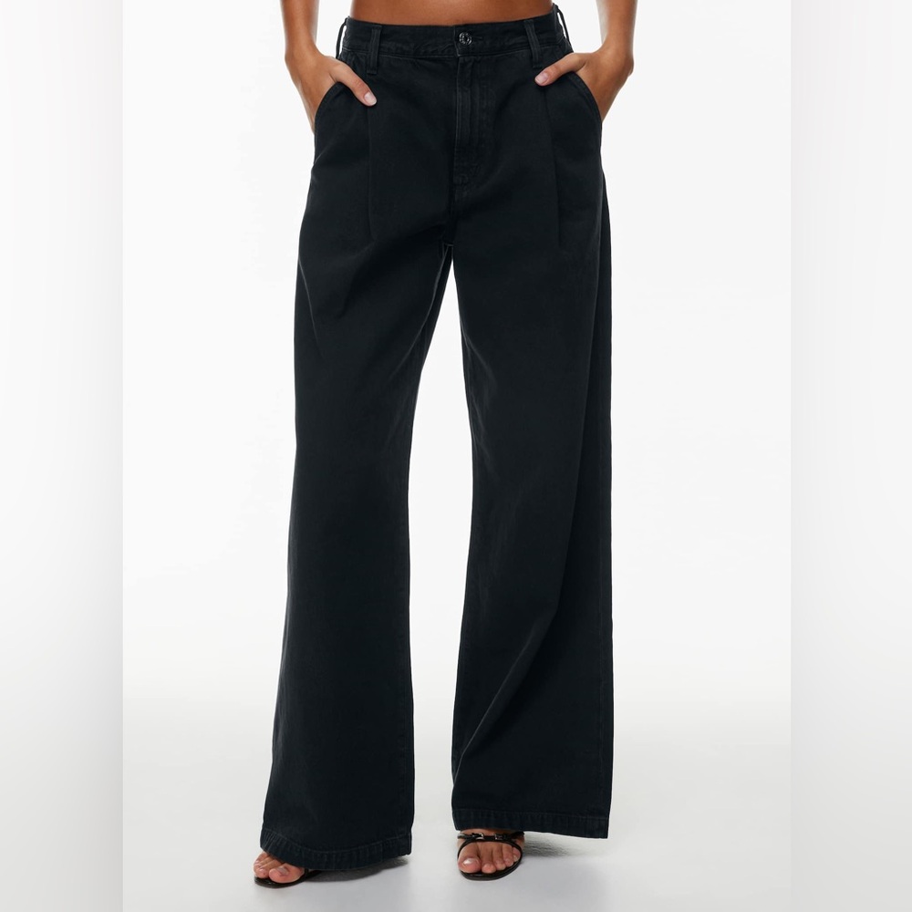 AGOLDE Ellis Trouser Wide-leg pleated jean trouser in color crushed black sz 26